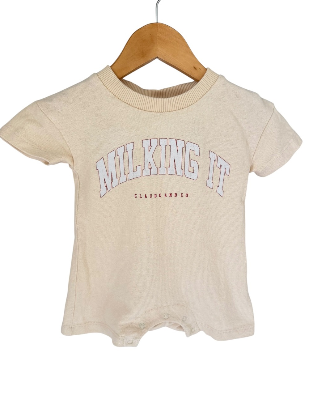 Claude & Co Oat "Milking It" Short-Sleeve Romper Organic Cotton 3-6 months